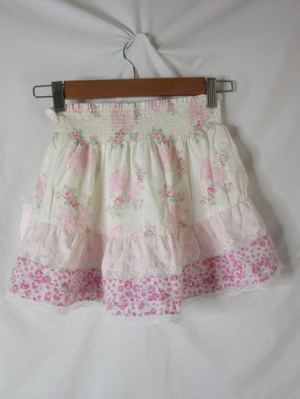LoveShackFancy Girl's Mini Skirt Short Pink Floral Bows Lace Clara Size 8 NWT